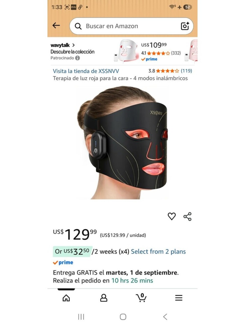 XSSNVV LED Light Therapy Face Mask SKB-2418 Wireless 4 Modes New Sealed